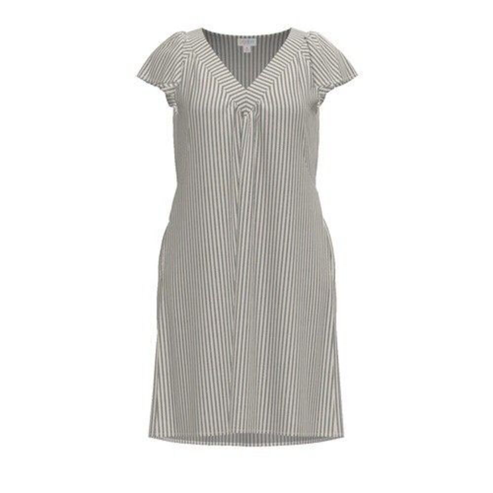LulaRoe Chaylin Ruffle Sleeved Dress XS 0-2 Ivory Gray Striped V-Neck Pockets
